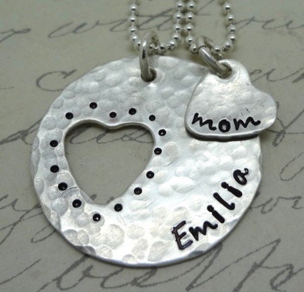 Mother Daughter Custom Necklaces Set - Piece Of My Heart - Two Hand Stamped Sterling Silver by RoseCreekCottage
