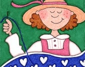Children - ACEO Original Illustration - Folk Art - Cute Whimsical - 2.5" x 3.5" - The Contented Quilter