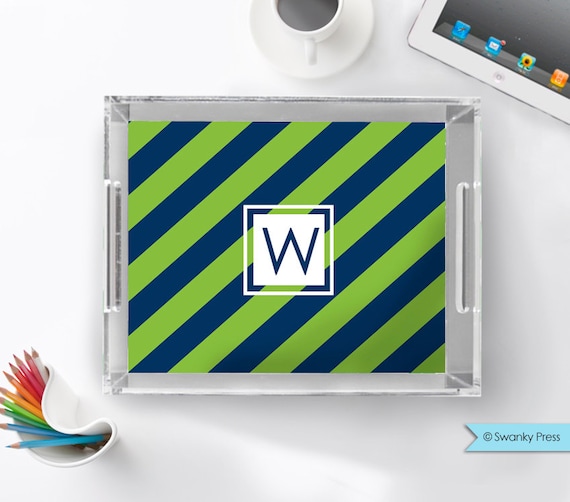 Personalized Large Lucite Serving Tray - 11x17" - pick your colors and monogram "rugby stripe" Il_570xn
