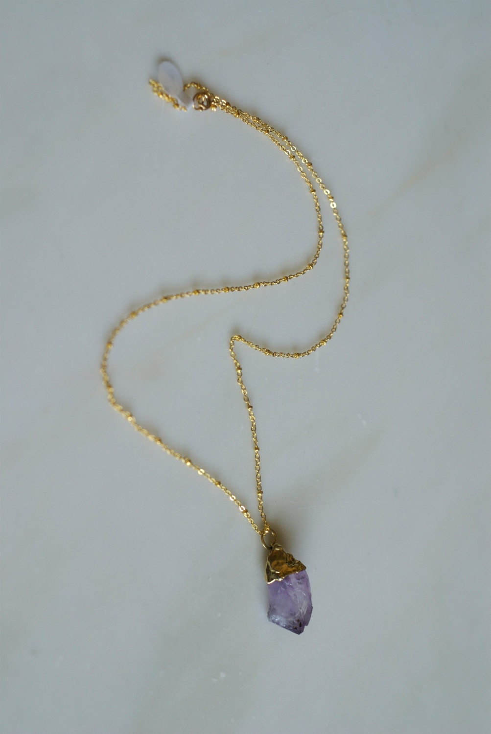 gold-dipped amethyst on a 12 inch gold chain
