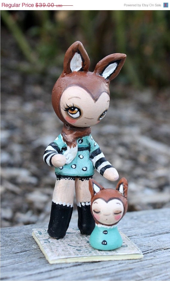 Fox Doll Mom And Baby Porcelain OOAK Art Doll---Mother's Day