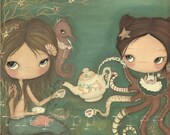 Mermaid Print Octopus Art Apron Cakes Seahorse---Tea Under The Sea LARGE PRINT 11 x 14