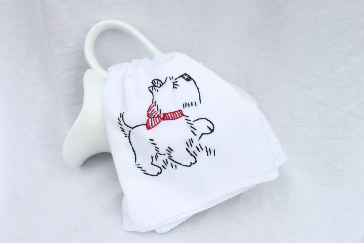 Mr. Scotty Dog Hand Embroidered Tea Towel