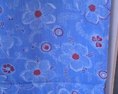 4 yds vintage fabric - 60s or 70s - blue and red floral design
