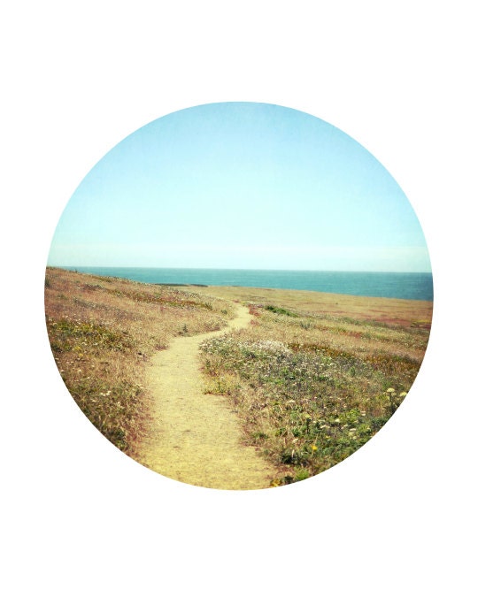 Landscape  - round photograph circular format photo circle - geometric gold aqua blue wall art - ocean photography 8x10 - Trail of Beauty