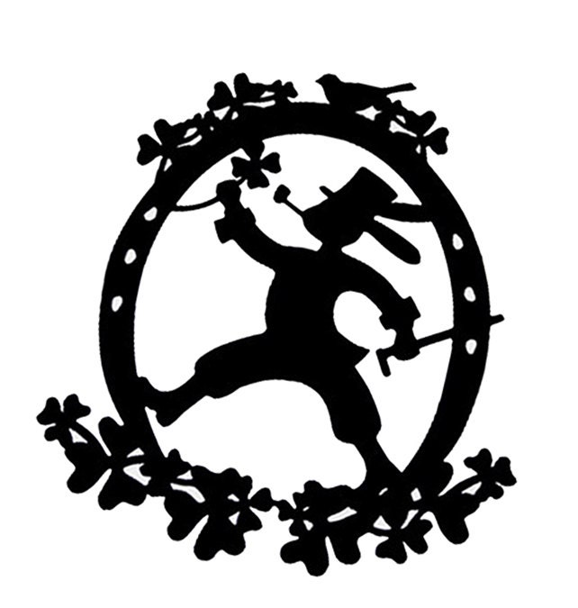 Lucky Rabbit March Hare - Black and White Paper Cut Art Silhouette Rabbit in a Clover Horseshoe Wearing a Top Hat