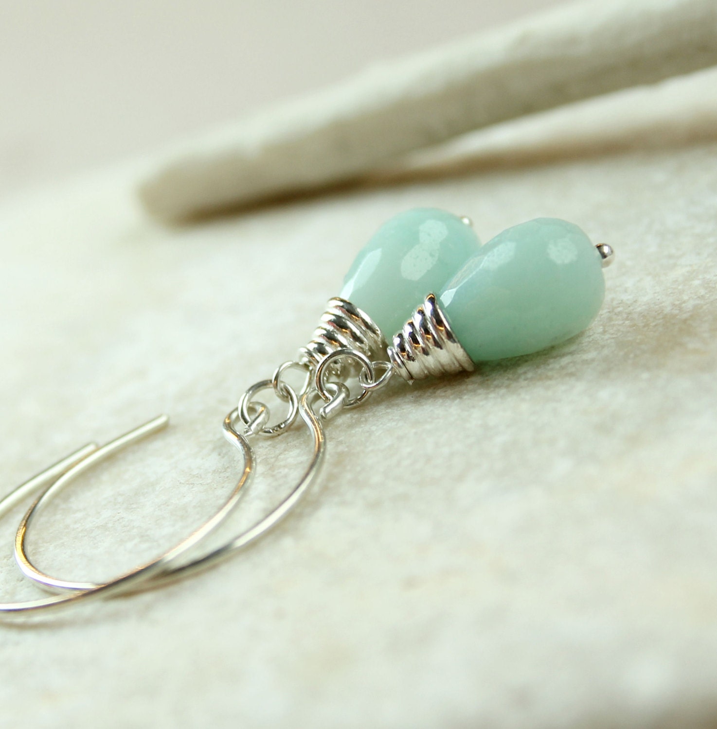 Blue Amazonite   Earrings  -     Sterling  Silver  - Handmade Jewelry -   Blue  Earrings  -  Drop -  Gemstone  - Dangle