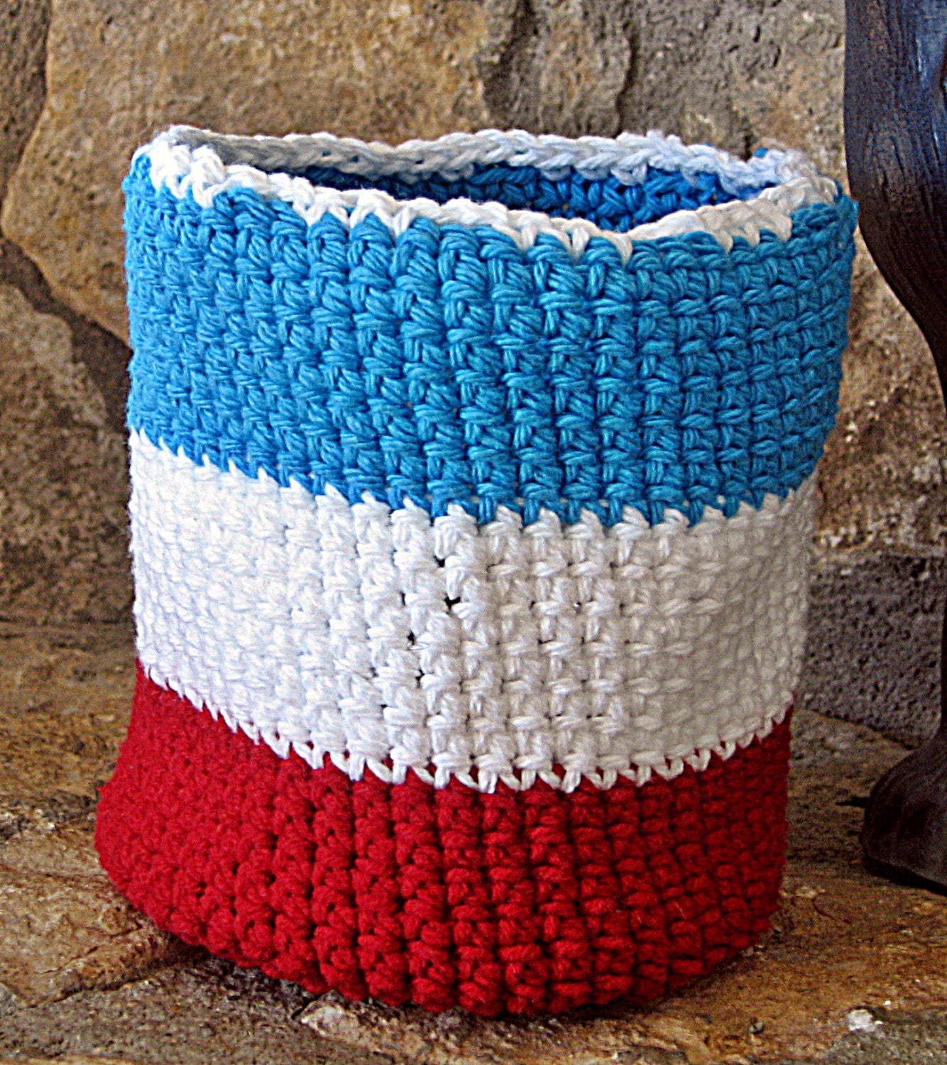 Crochet Basket, Crochet Bowl, Red White and Blue , 4th of July Basket - Annabelle Baskets
