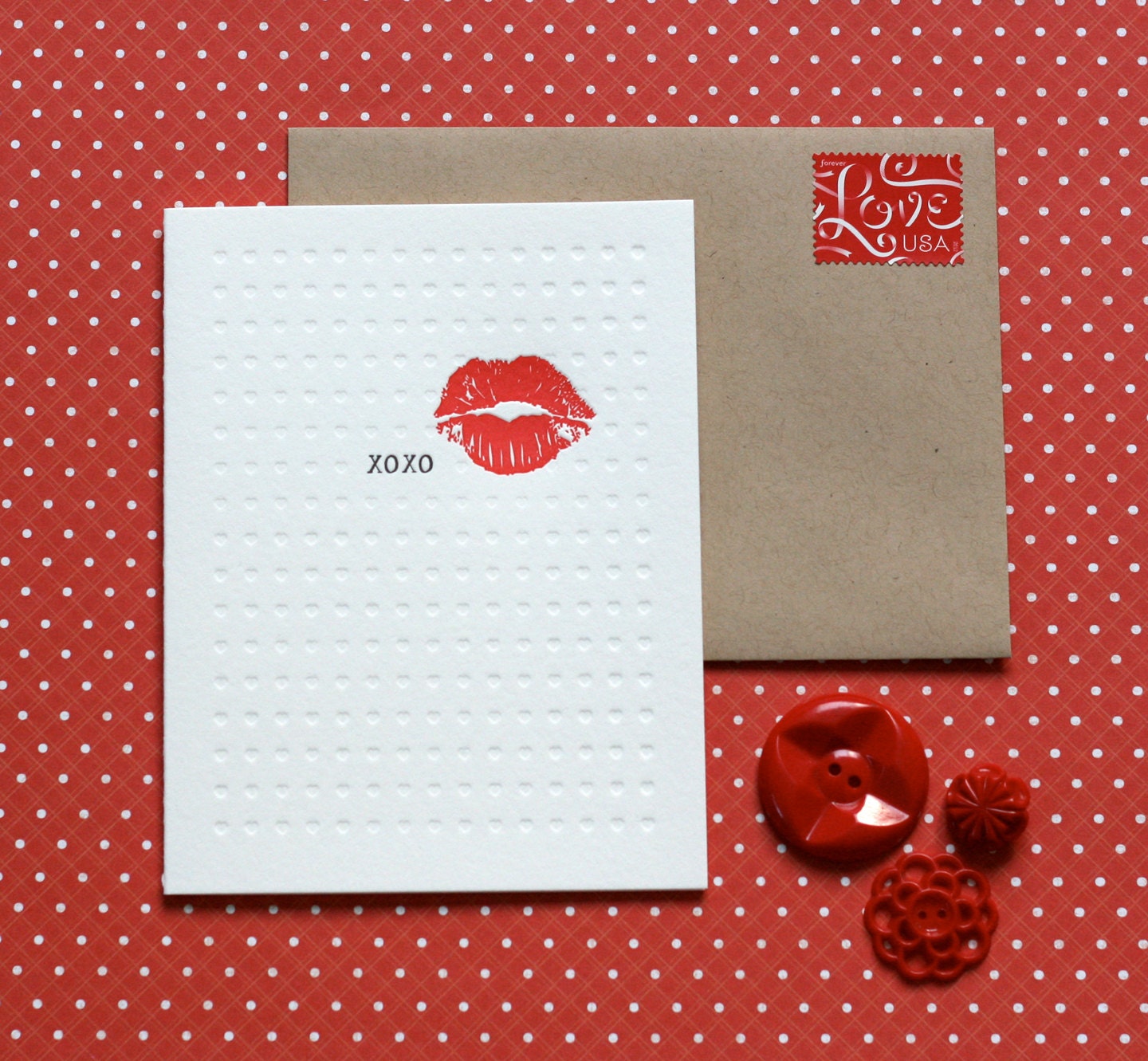 XOXO Kiss - letterpress card