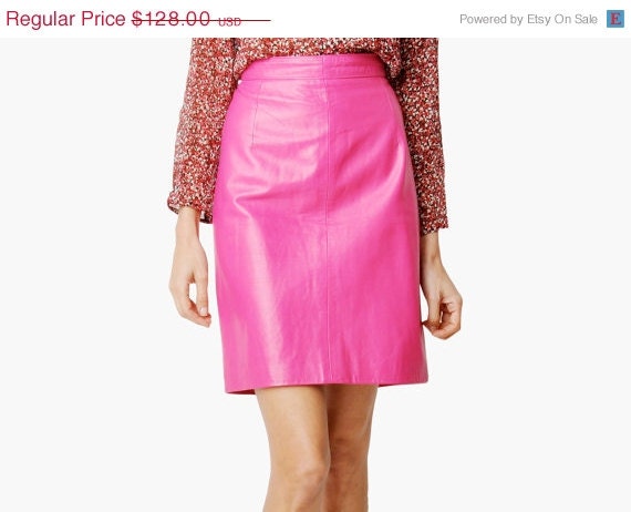 SALE - Vintage Leather Candy Pink Pencil Skirt