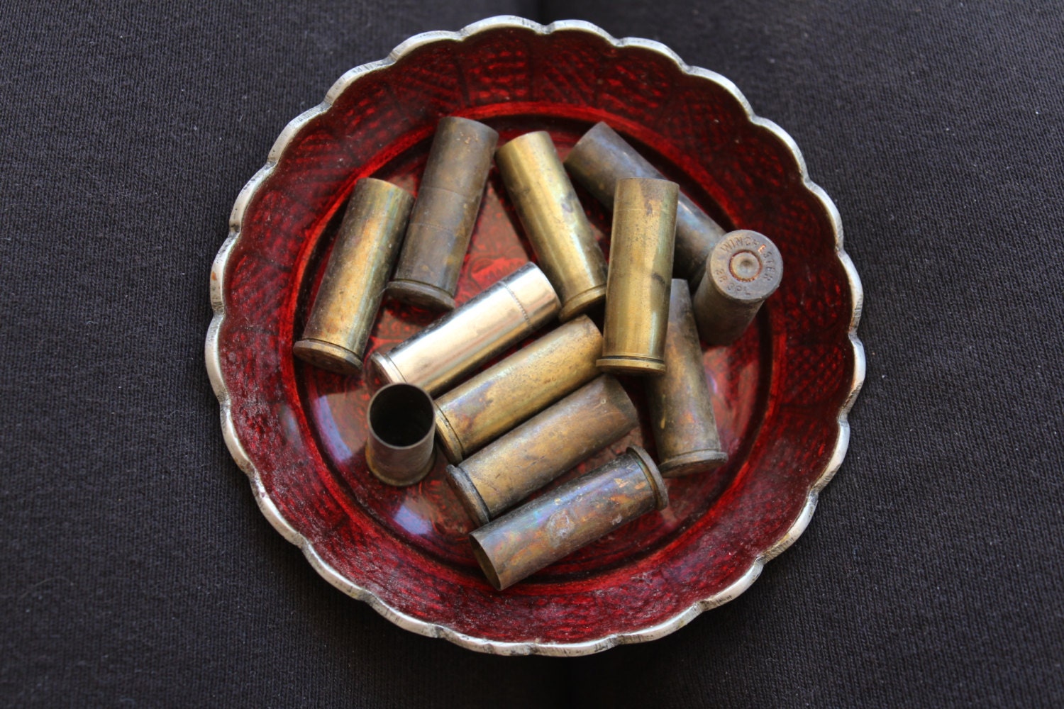 12 empty brass shell casings - 29x11mm