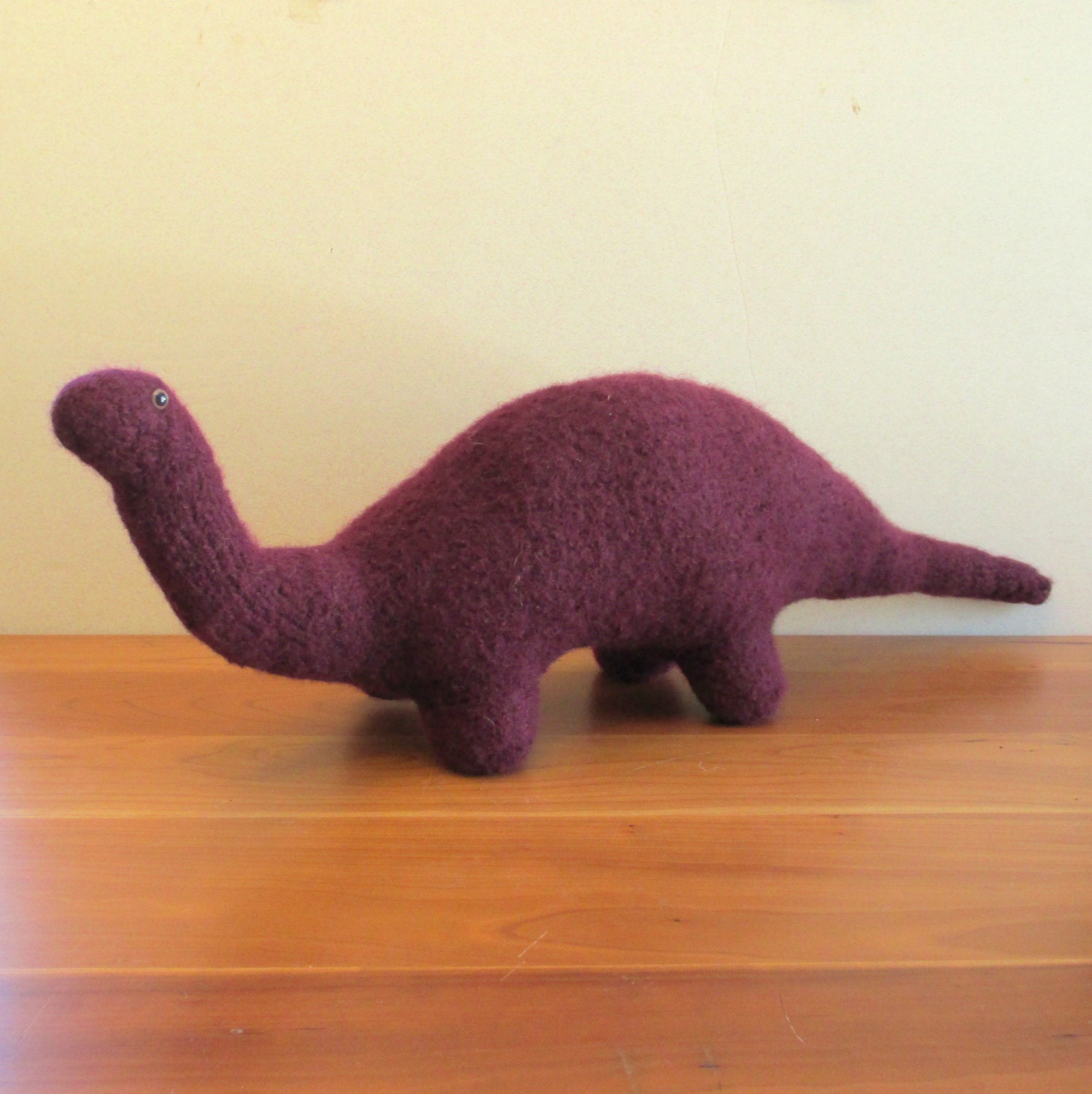 Stuffed Brontosaurus, Dinosaur,Burgundy. FeltedFriends on Etsy