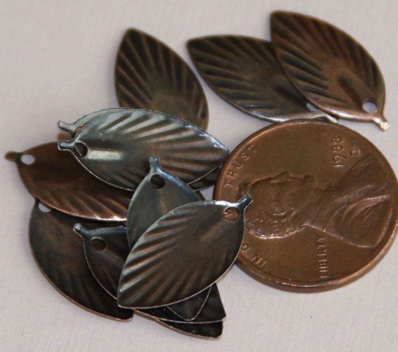 50 pcs of antique Copper leaf 19x9mm