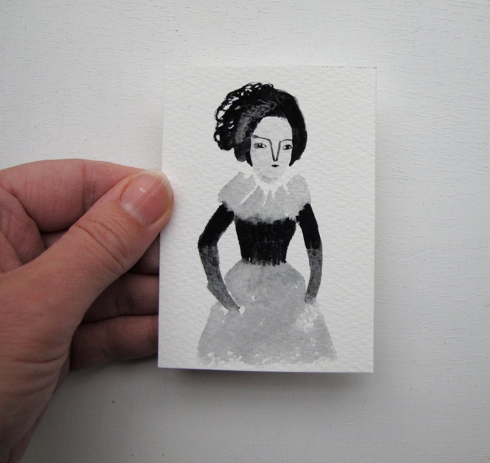 RESERVED for M - tiny portrait no. 15 - gouache portrait folk art