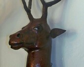 Vintage Leather Deer Head,Buck,Stag,Faux Taxidermy,Mount