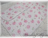 Netbook sleeve Victorian Romantic Cottage pink roses with vintage crochet ECS