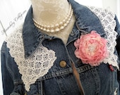 Prarire Gypsy Cowgirl boho demin upcycled jean jacket Vintage Lace and Crochet ECS size 12-14 misses Genuine Levi Jean Jacket