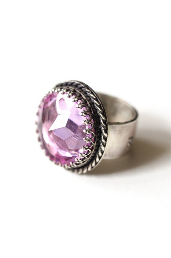 Sterling Ring - Pink Glass - Roseus - Medieval Inspired, Latin