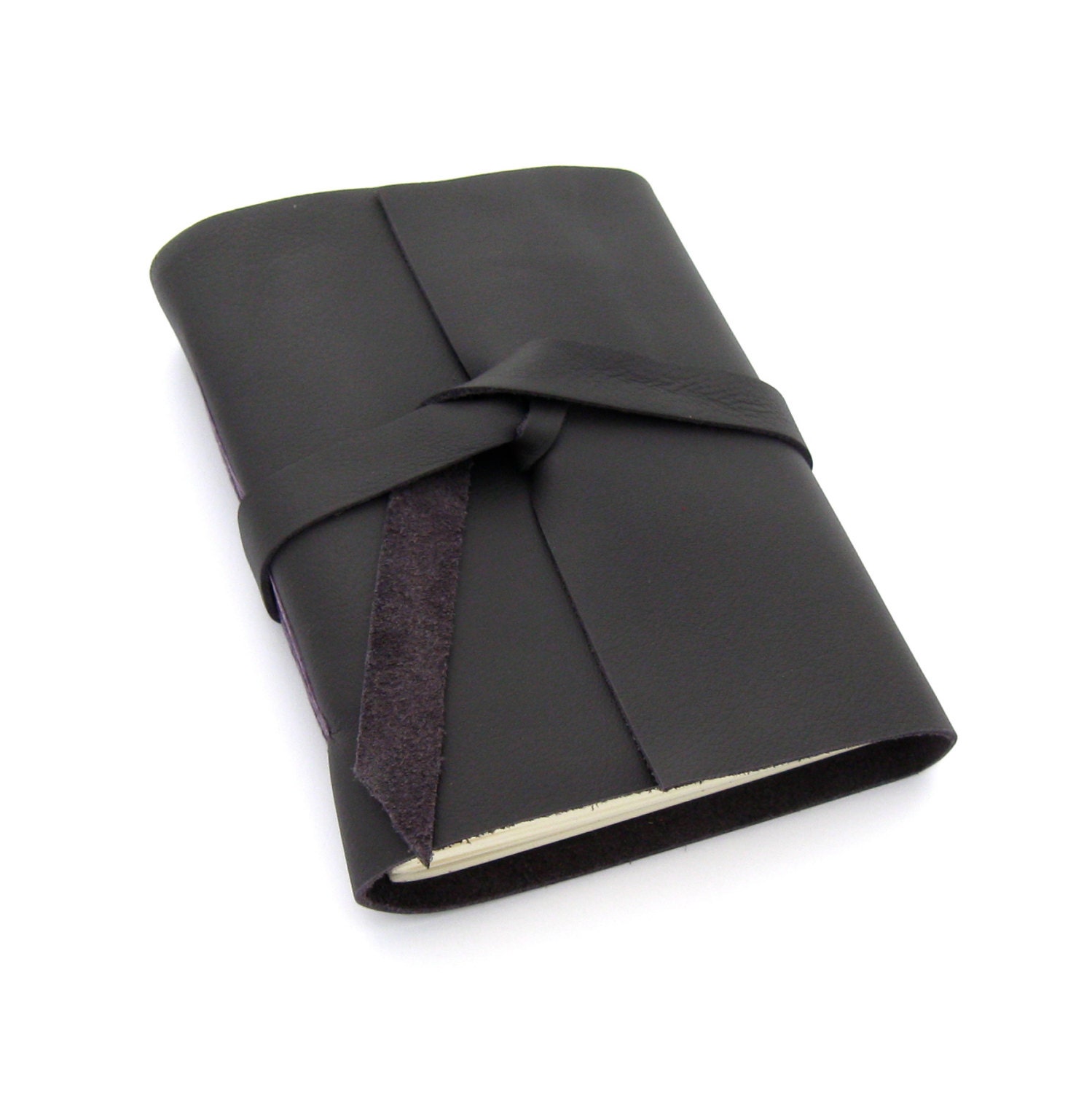 Handmade Artist's Leather Sketchbook and Journal in Dark Dusky Twilight Purple and Cream