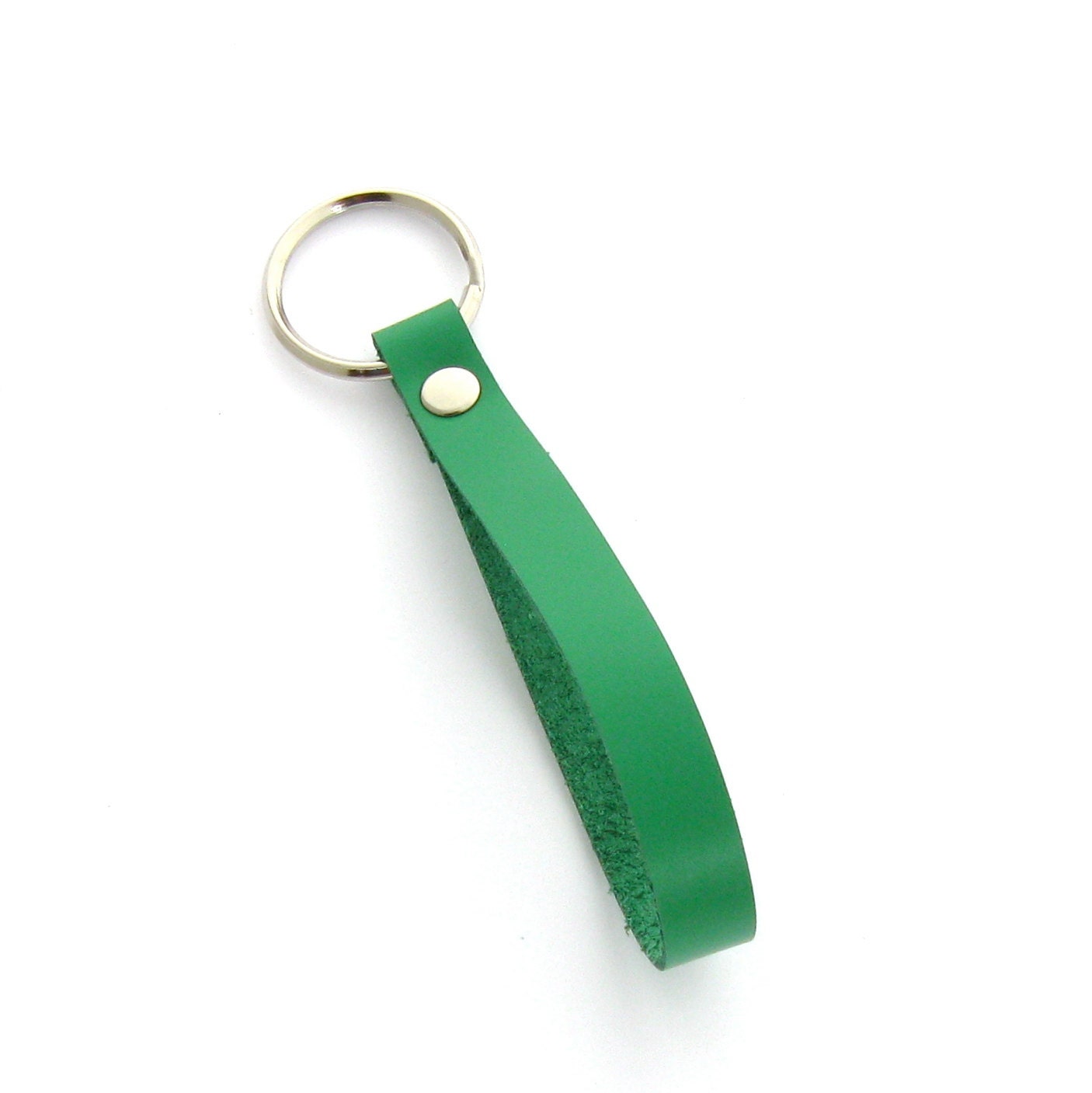 Emerald Green Leather Key Ring for the Wrist, A Handmade Long Loop Style Keychain