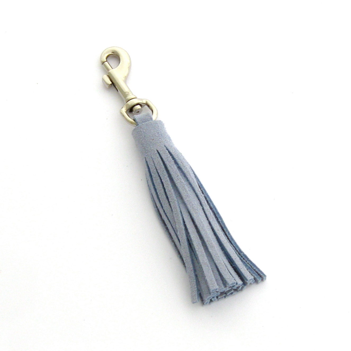 Pastel Blue Boho Spring Leather Tassel, A Handmade Suede Handbag Charm or Keychain