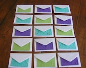 Plantable paper miniature flat cards in green, turquoise and purple - Made of handmade paper and flower seeds - Garden wedding place card