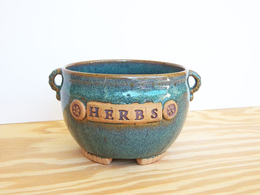 Stoneware Planter Pot in Sea Mist Glaze - Herbs