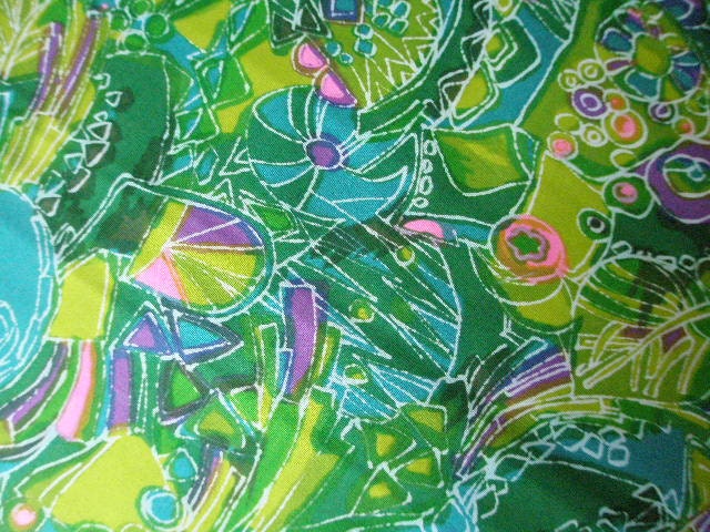 Vintage 1960s Green-Kelly Green-Purple-Pink Fabric