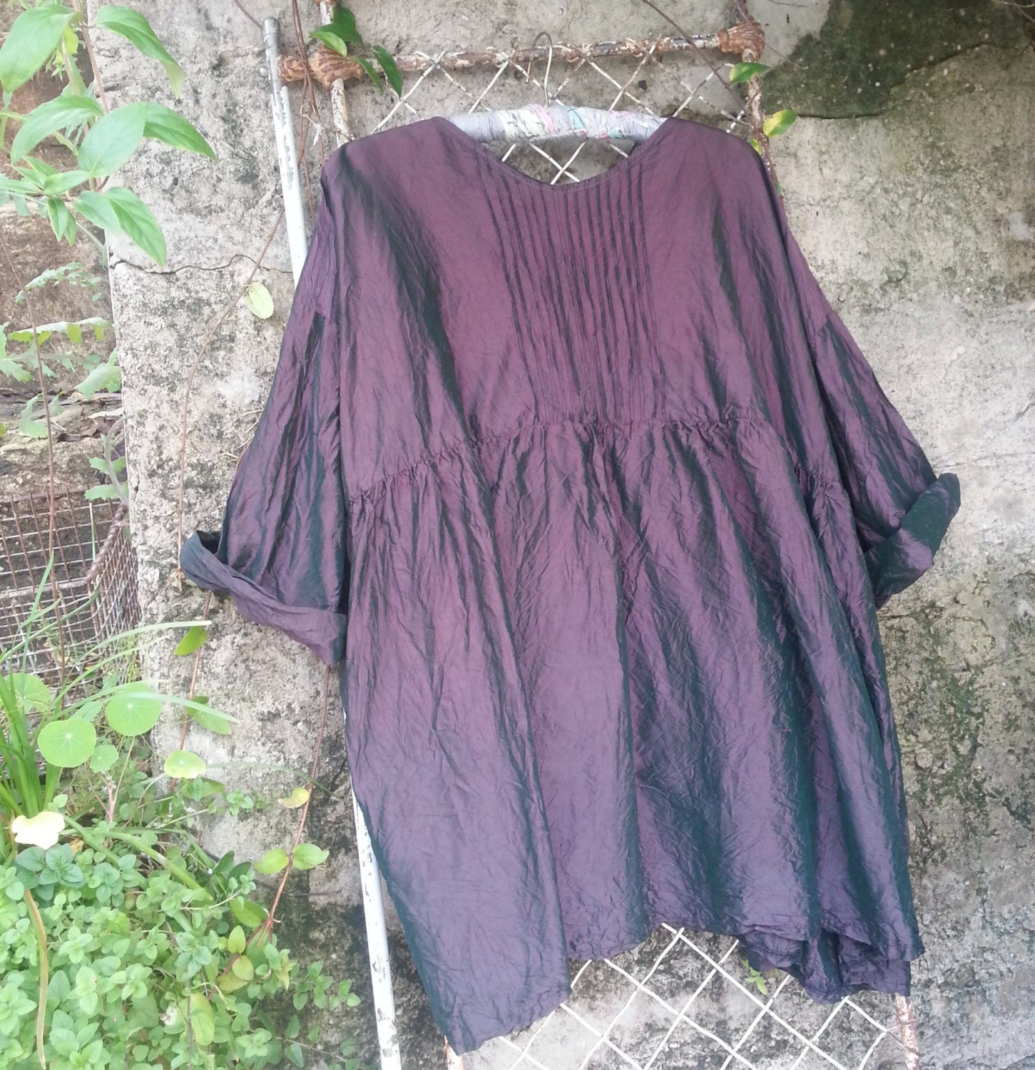 ON SALE.....Silk Taffeta Aubergine One Size Shirt/ Dress.