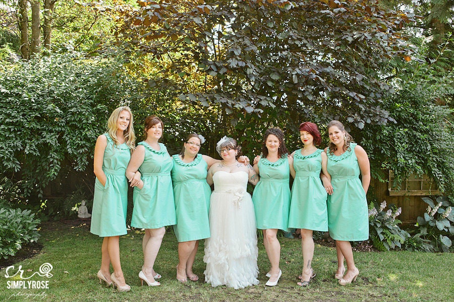 Custom bridesmaid dresses - fully lined pleated collar dress in MINT - custom size, length, color