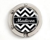 Purse Hook Purse Holder - BLACK or RED CHEVRON - personalized