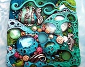 Mosaic Art Tile Coral Reef Tropical Fish and Seahorse Suncatcher OOAK