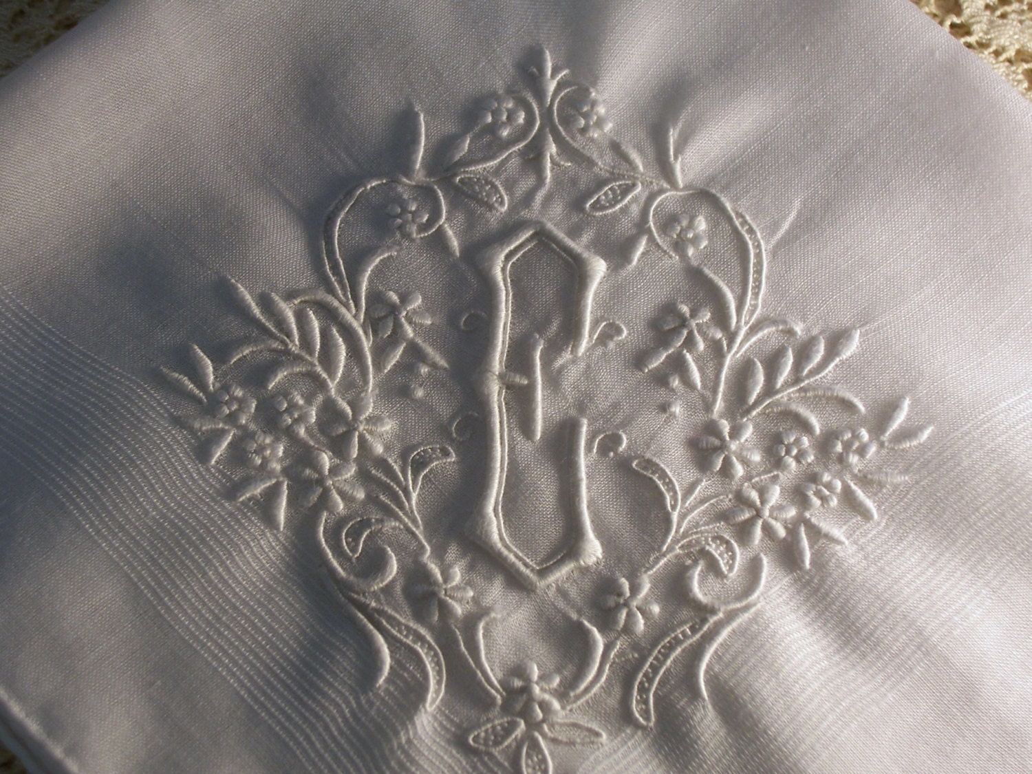 Vintage White Hanky with a Initial E - Hankie Handkerchief