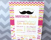 Mustache Bash Teen Girl Birthday Invitation