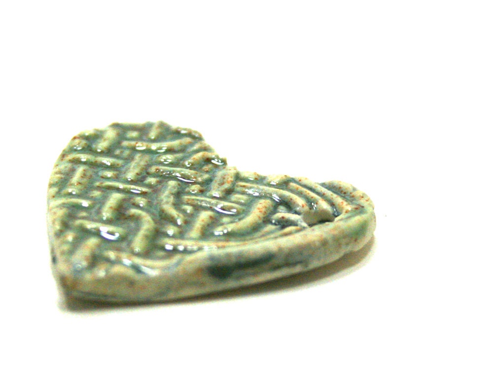 porcelain pendant - green celtic heart pendant