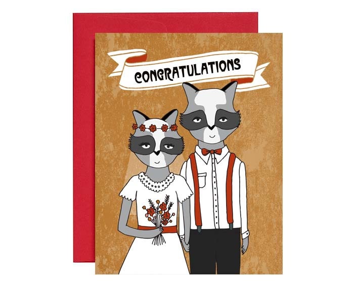 Congratulations Wedding Card - Raccoons Anniversary