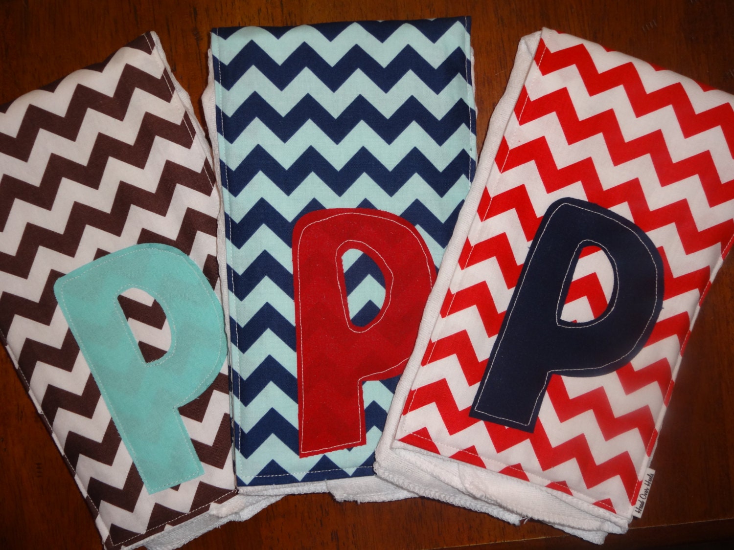 Modern Chevron Burp Cloths with Letter....You Choose Colors
