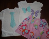 Brother Sister Matching Spring Outfits.... Butterfly Tee, Skirt and Boy's Tie