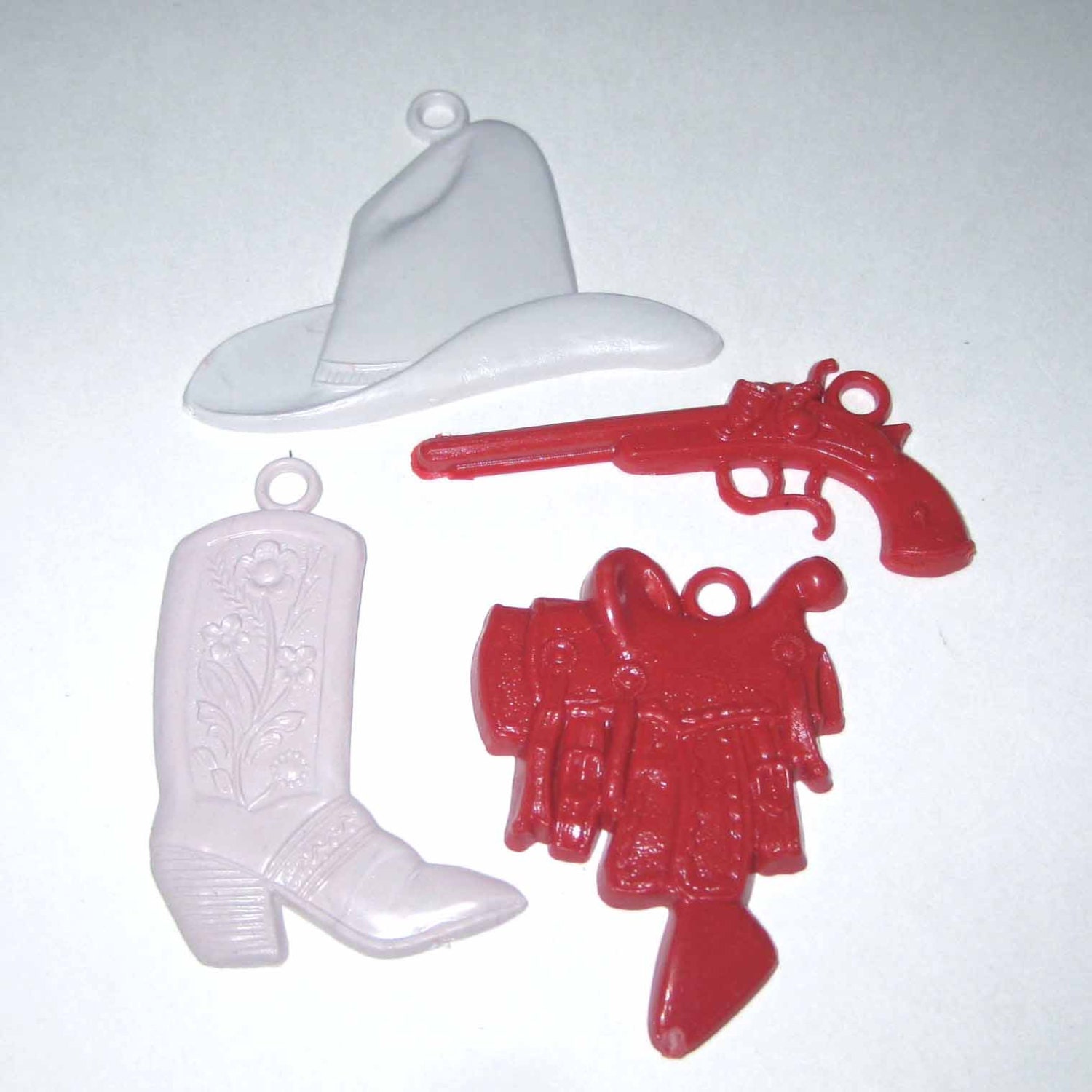 Vintage Western Cowboy and Horse Related Plastic Charms Lot of 4