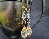 Green amethyst earrings long beaded dangle gold vermeil flapper style great gatsby roaring 20s celery mint garden party --Mojito--