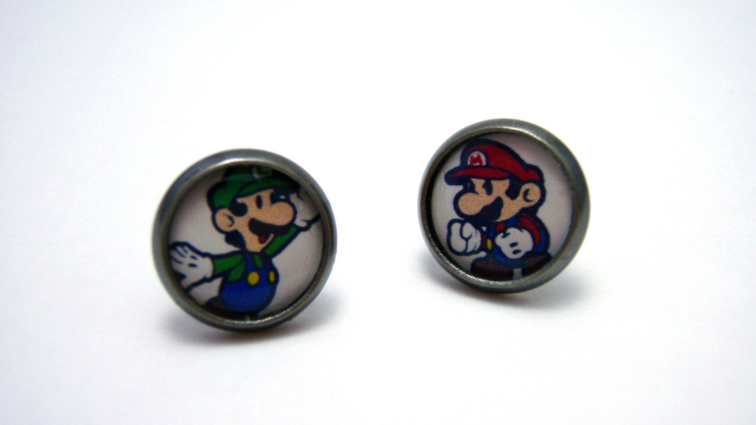 Mario Bros Studs - Mario and Luigi Nintendo bezel post earrings - SMALL 10mm - Geek Chic Gamer Jewelry