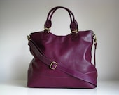 Leather Handbag, large leather tote, messenger bag Purple
