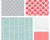 Custom Crib Bedding-3 piece-Coral, Mint and Grey