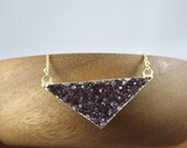 Raspberry Druzy Kite Necklace- Gold Filled by Yania Creations