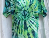 Tie Dye Shirt - Large Adult - Crew Neck - Short Sleeve - Green, Navy Blue and Yellow