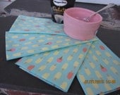 Set of 4 cloth napkins picnic kitchen patio Ice cream pop sundae Summer party aqua blue