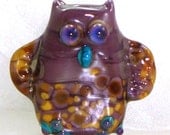Handmade Lampwork Glass Owl Bead Purple Violet Plum Caramel Silver Cinnamon Brown Raku Amber Gold Topaz Artisan Focal SRA -- New Born Hope