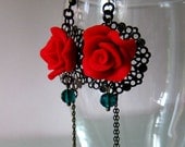 Red Rose Filigree Earrings- Polymer Clay