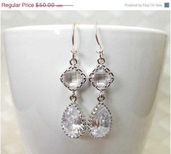 Sale 25% Off Crystal Faceted Glass And Sterling Silver Earrings
