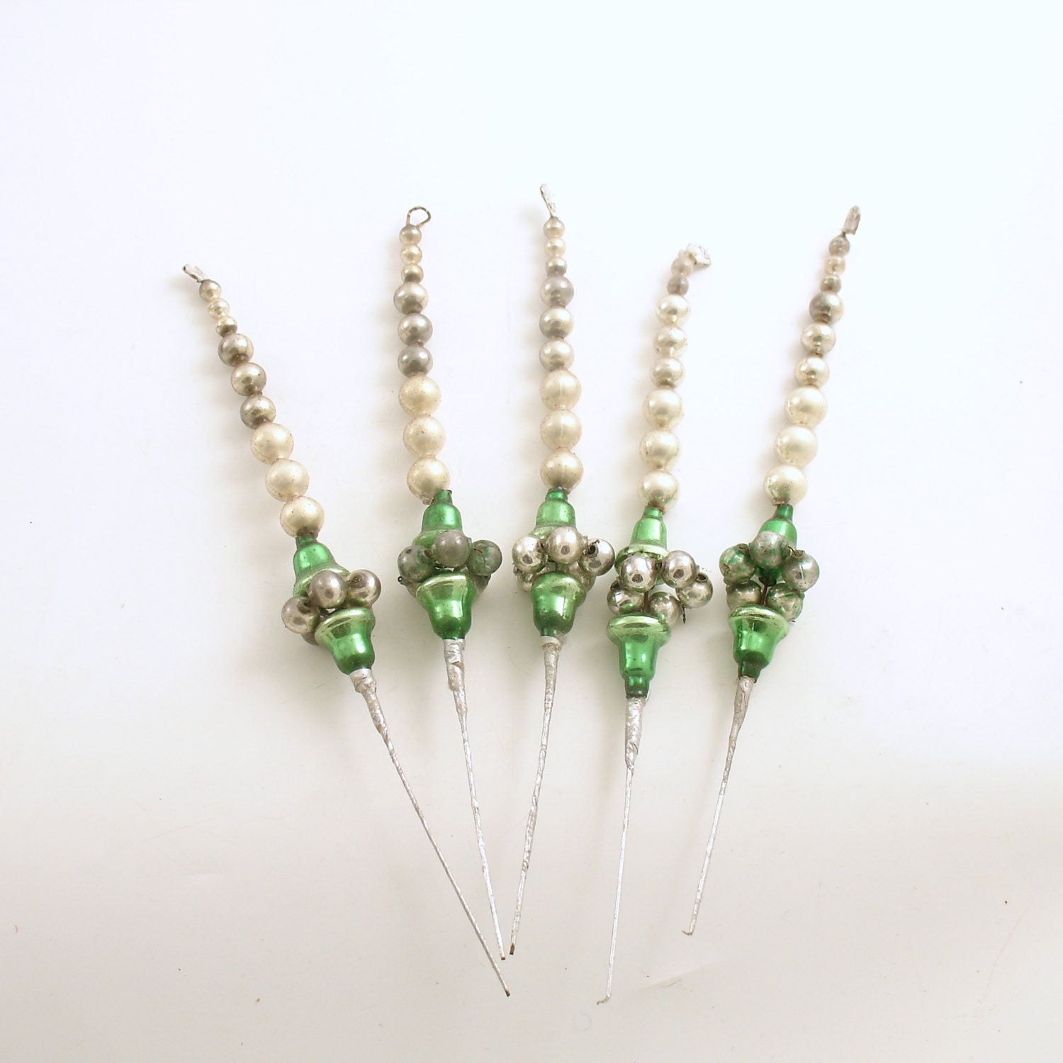 Vintage Christmas Picks Glass Bells and Beads